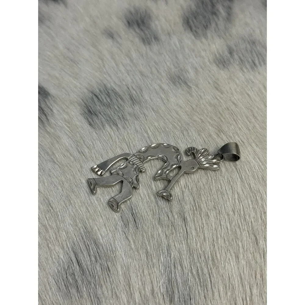 Native Sterling Silver Kokopelli Kachina Ceremonial Flute Dancer Pendant Signed